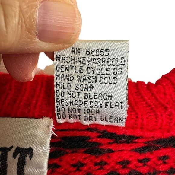 Vtg 80s 90s Cardigan Knit Knit Red Blue Grandpacore Grandmacore M Shoulder Pads - Picture 3 of 8